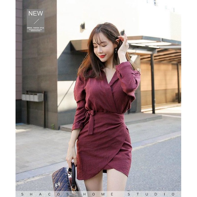 Đầm công sở CỔ SƠ MI VẠT ĐẮP CHÉO