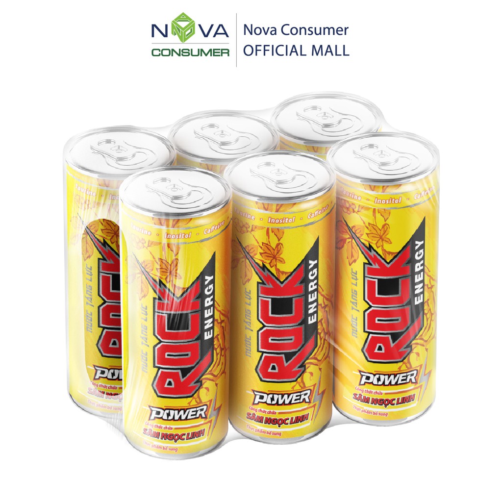 [Combo 6 lon] Nước tăng lực Rock Energy Power chứa Sâm Ngọc Linh (240ml x 6 lon)