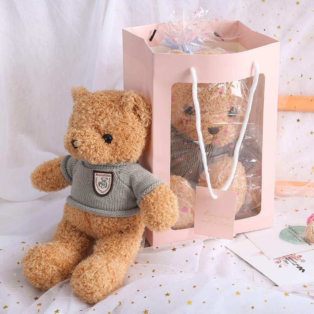 Gấu bông Teddy mặc áo len gối ôm thú nhồi bông lông xù cao cấp size vừa DUMPA STORE