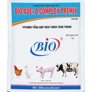 Bio Ade+B Complex Premix 1kg phòng thiếu vitamin AD3E trên heo, gà, vịt