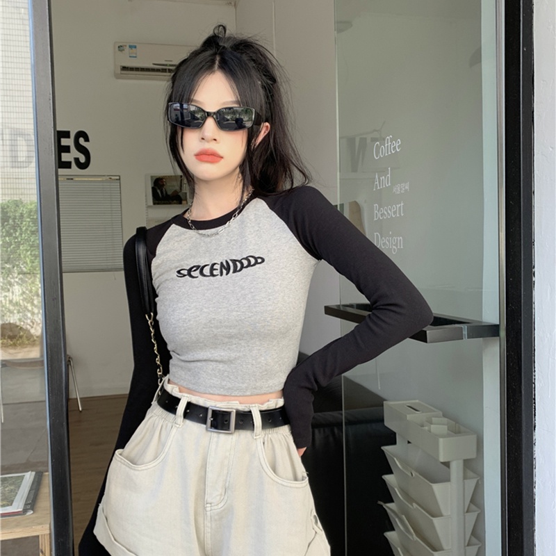 IELGY  Áo Thun Tay Dài Dáng Ôm Màu Sắc retro Dành Cho Nữ