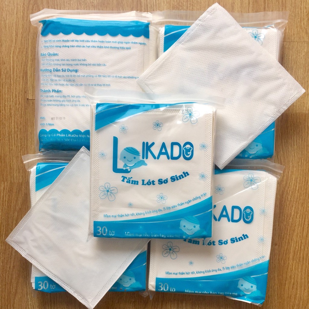 COMBO 5 Gói tấm lót phân xu sơ sinh 3 lớp Likado siêu thấm ngăn chống tràn (gói 30 tờ)