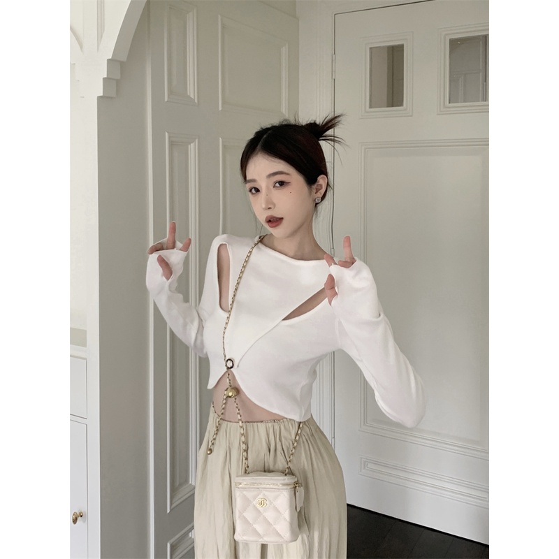 Áo Sweater Dệt Kim Tay Dài Dáng Ôm 2 Màu Lựa Chọn