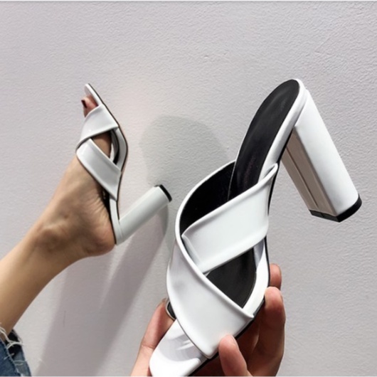 DÉP NỮ CAO GÓT NỮ DA BÓNG CAO 8P MÃ BBG14 SANG TRỌNG (TRẮNG VÀ ĐEN)