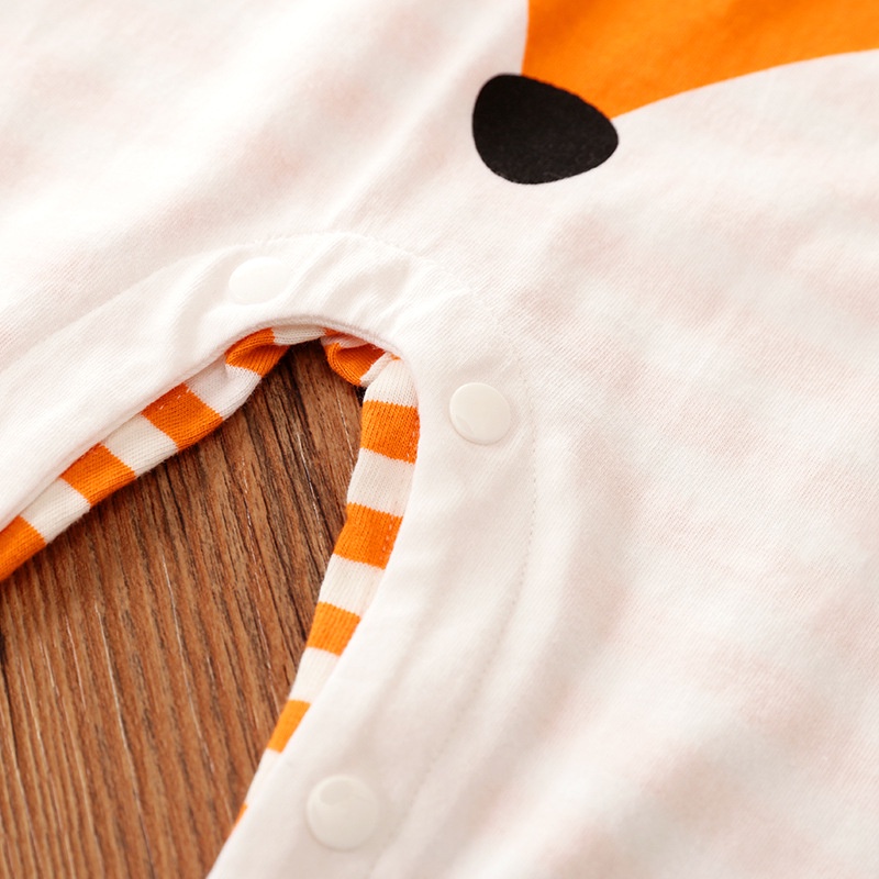 Bộ Áo Liền Quần Vải Cotton Tay Dài In Hoạt Hình Chú Cáo Dễ Thương Cho Bé Gái