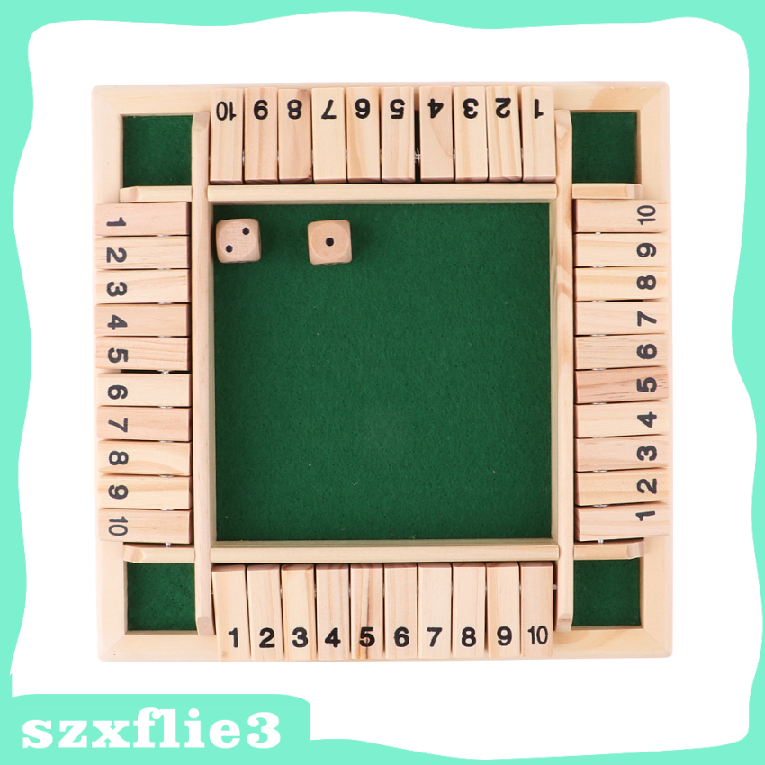 [Szxflie3] Wood Deluxe 4 Sided 10 Number Shut the Box Dice Board Game Kids Adults