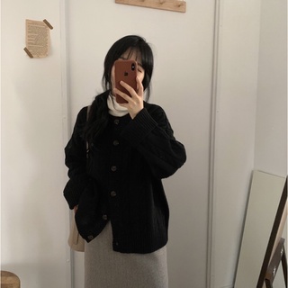 (SẴN ĐEN) Áo cardigan len cổ tròn, vặn thừng (có ảnh thật)