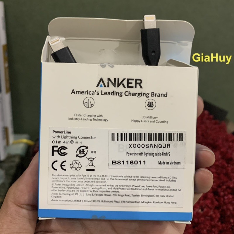 Cáp sạc iPhone, iPad ANKER PowerLine B8116 Lightning MFi C48 dài 10cm