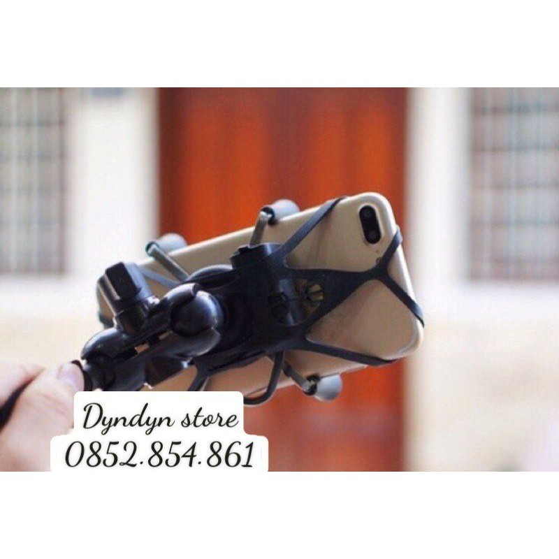 (VIDEO) Giá đỡ điện thoại 4 chân gắn gương xe máy xoay 360 độ