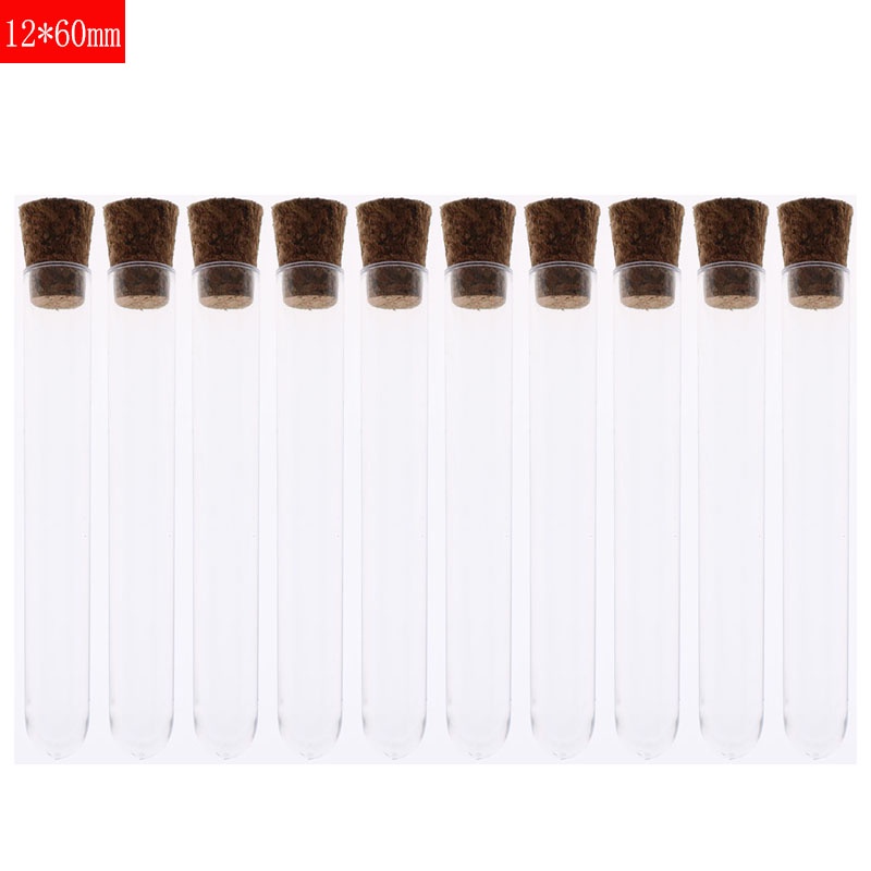 Set 10 ống nghiệm bằng nhựa trong suốt 12x60mm kèm nắp đẩy