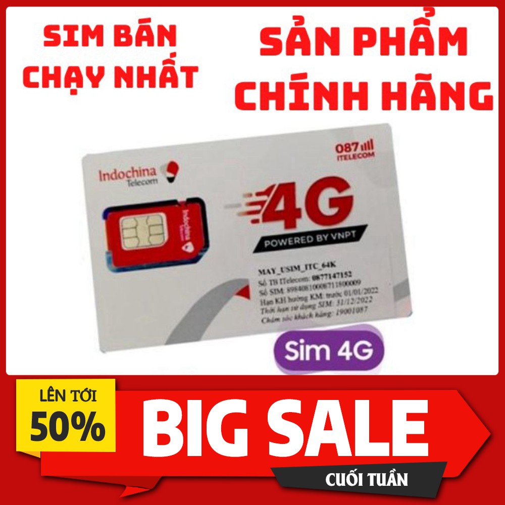 🔥DATA KHỦNG🔥 Sim 4G ITelecom V77 Gói Cước MAY- Tặng 90GB/Tháng - Gọi Miễn Phí Vinaphone - 30Ph Ngoại Mạng + 60 SMS