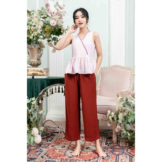 Đồ bộ mặc nhà nữ Freedy sát nách thêu vải đũi bamboo WBS2208