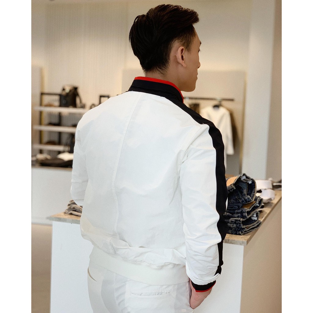 Áo khoác dù Man Collection màu trắng phối viền đỏ chất liệu dù cao cấp dày dặn, hàng chính hãng thiết kế sang trọng AK00