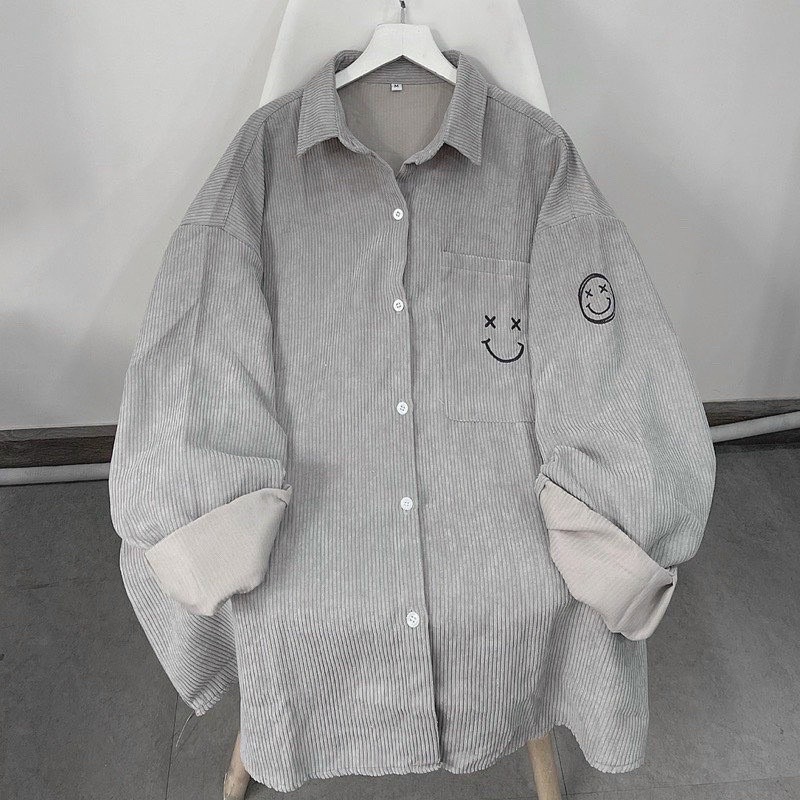 SƠMI NHUNG TĂM VINTAGE MẶT CƯỜI