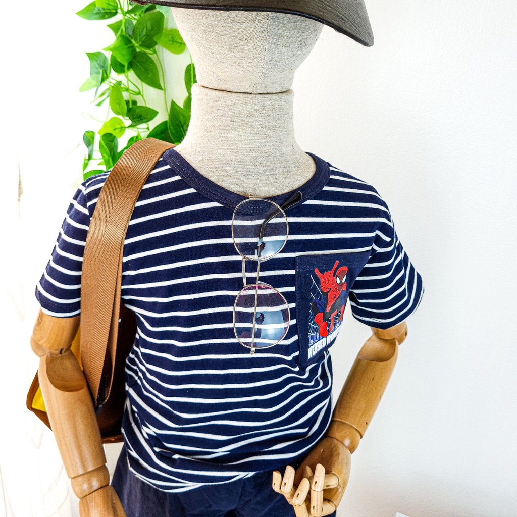 quần áo bé trai, bộ đồ phối kẻ hình siêu nhân, chất cotton đẹp