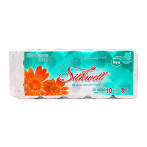 GIẤY VỆ SINH SILKWELL XANH NGỌC DÂY 10 CUỘN X 3 LỚP, CÓ LÕI