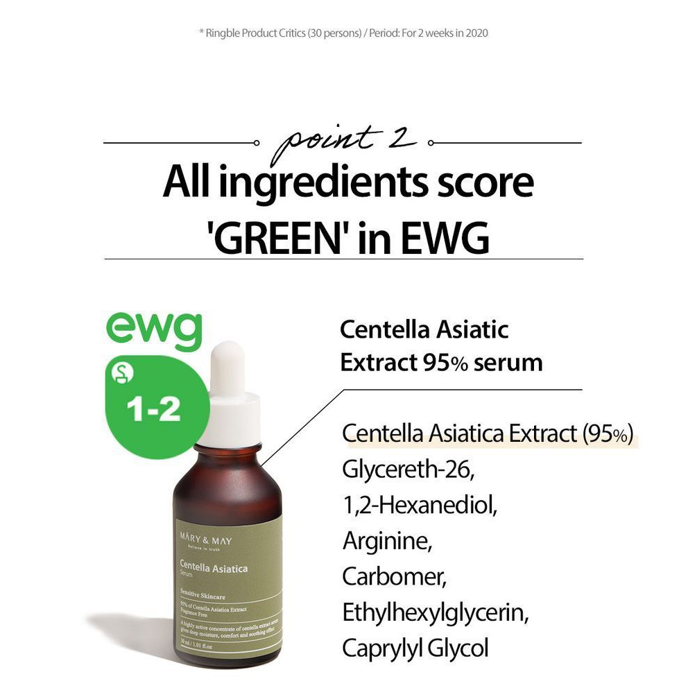 Tinh chất rau má làm dịu phục hồi da Mary & May Centella Asiatica Serum 30ml