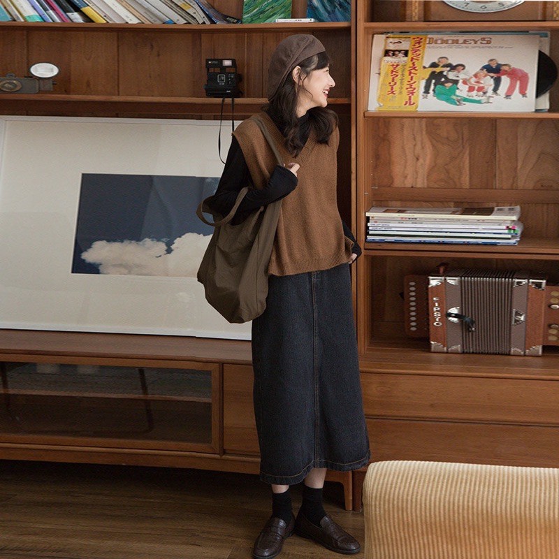 Chân Váy Jeans Nữ Dáng Dài Xẻ Tà Ullzang | BigBuy360 - bigbuy360.vn