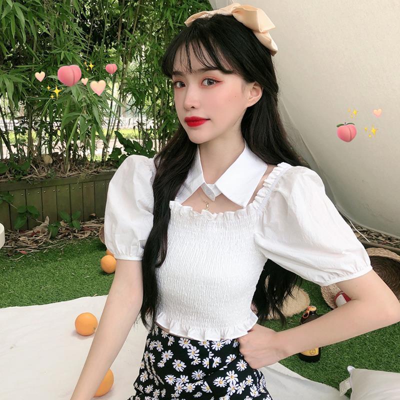 AMOI Áo Kiểu Trễ Vai Tay Phồng Màu Tím Phong Cách Hàn Quốc Cho Nữ