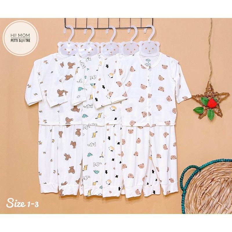 Bộ cài giữa dài tay sơ sinh Hi MOM bé trai,gái .