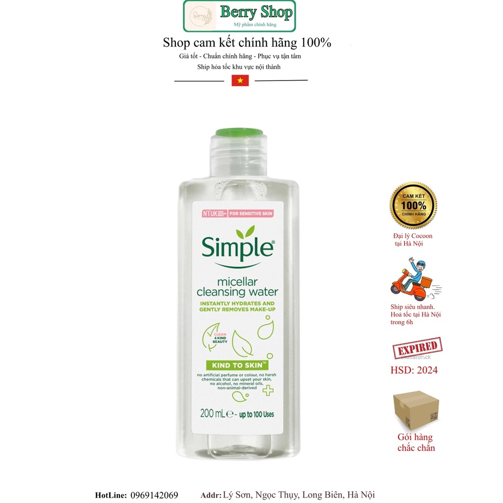 Nước Tẩy Trang Simple Dành Cho Da Nhạy Cảm 200ml Kind To Skin Micellar Cleansing Water