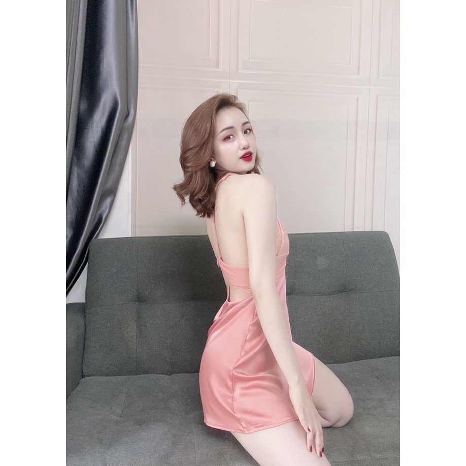 Váy ngủ nữ sexy phối ren 💓  đầm ngủ hở lưng gợi cảm lụa satin cao cấp