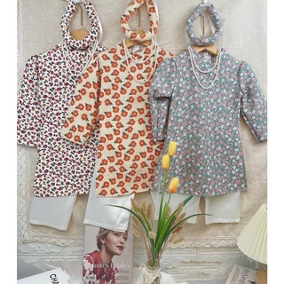 (8-20kg)Set áo dài cách tân nhung chéo 3 chi tiết họa tiết Hoa siêu cute cho bé gái(ảnh thật)