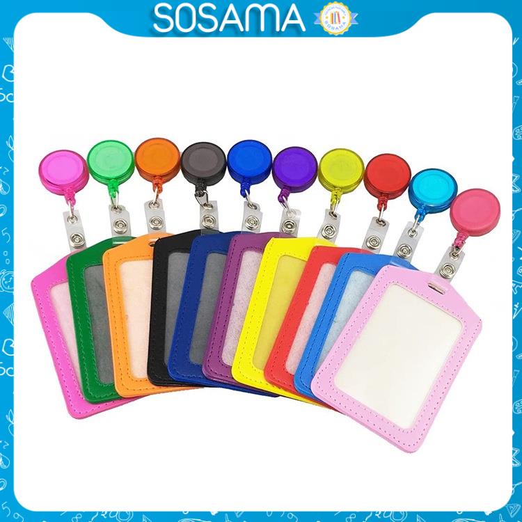 Dây đeo thẻ sinh viên, học sinh, nhân viên SOSAMA dây đeo bảng tên da PU khóa kéo có thể rút gọn SA-001358