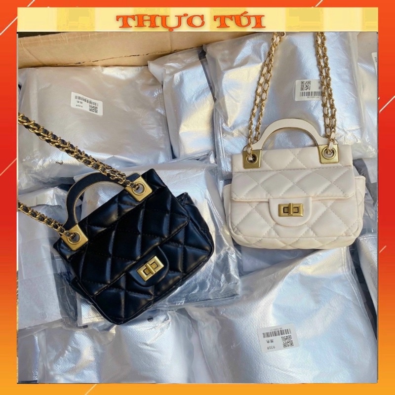 Túi Vân Ô trám khoá xoay có quai cầm chất da mềm zize 15 chuẩn đẹp
