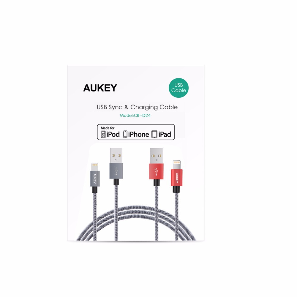 Cáp Lightning Aukey chuẩn MFi CB-D24 Metal Carbon, dây lưới cacbon