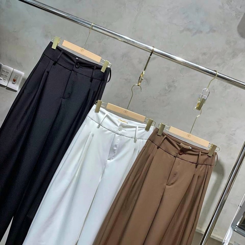 [ĐỦ 3 MÀU] Quần Tây Nữ AIORI Ống Rộng Lưng Cao Âu Công Sở Ống Suông Dáng Dài Cạp Cao Vải Màu Đen Trắng Nâu Cao Cấp_ST001