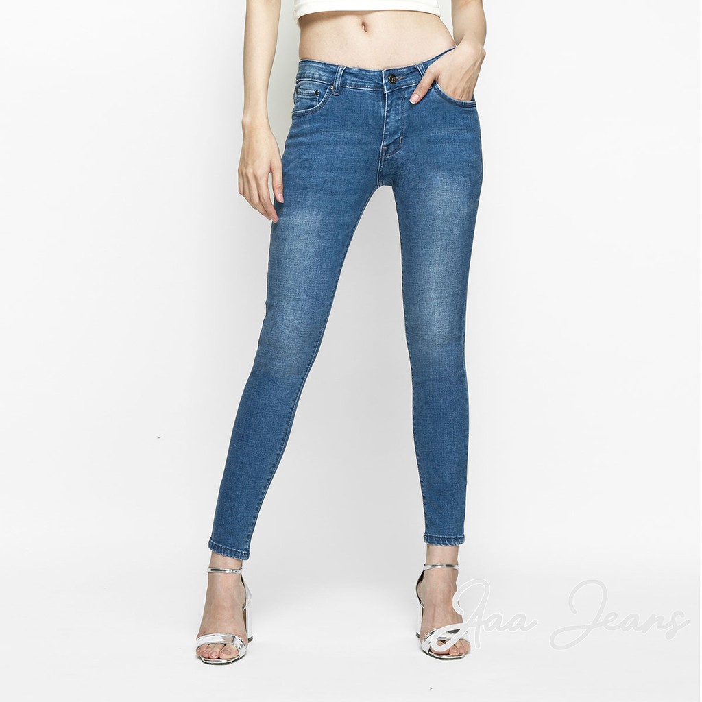 Quần Jeans Nữ AAA JEANS Skinny Lưng Vừa Xanh Biển