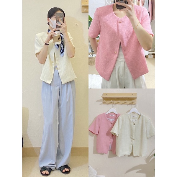 A81 - Áo khoác lửng vải Tweed mùa hè thu phong cách Hàn Quốc
