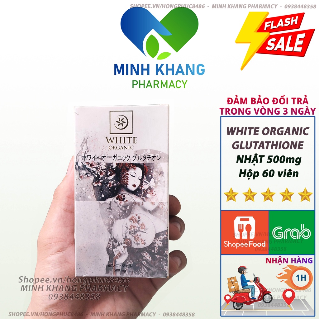 Viên uống trắng da White Organic Glutathione 500mg toàn thân cấp tốc hỗ trợ ngừa nám dưỡng trắng da body chống nắng