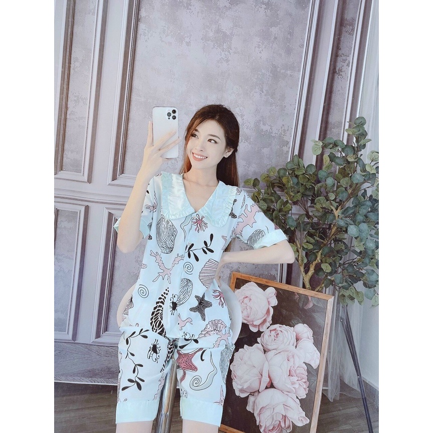 Đồ bộ nữ mặc nhà thời trang cao cấp, vải mango dày thoáng mát cộc tay quần lửng 1102