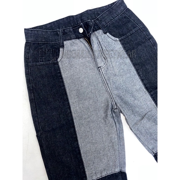 Quần bò jeans ống rộng oversize hiphop phối màu đậm nhạt Ulzzang siêu chất ❤️