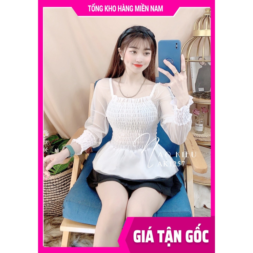 Áo nhúng tay lưới cho nữ dễ thương  Áo kiểu nữ AK1257