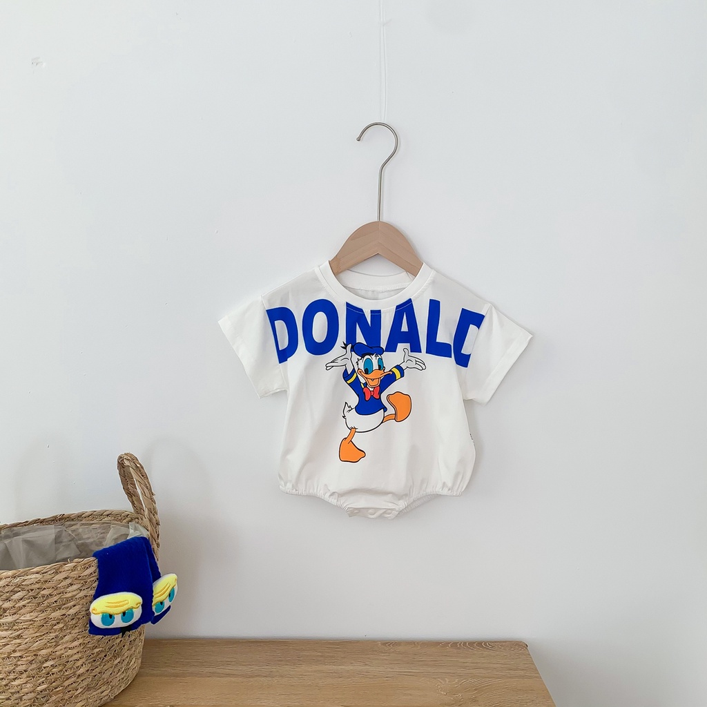 Bộ áo liền quần dáng rộng/ Đôi vớ thiết kế hoạt hình thời trang mùa hè đáng yêu dành cho trẻ sơ sinh