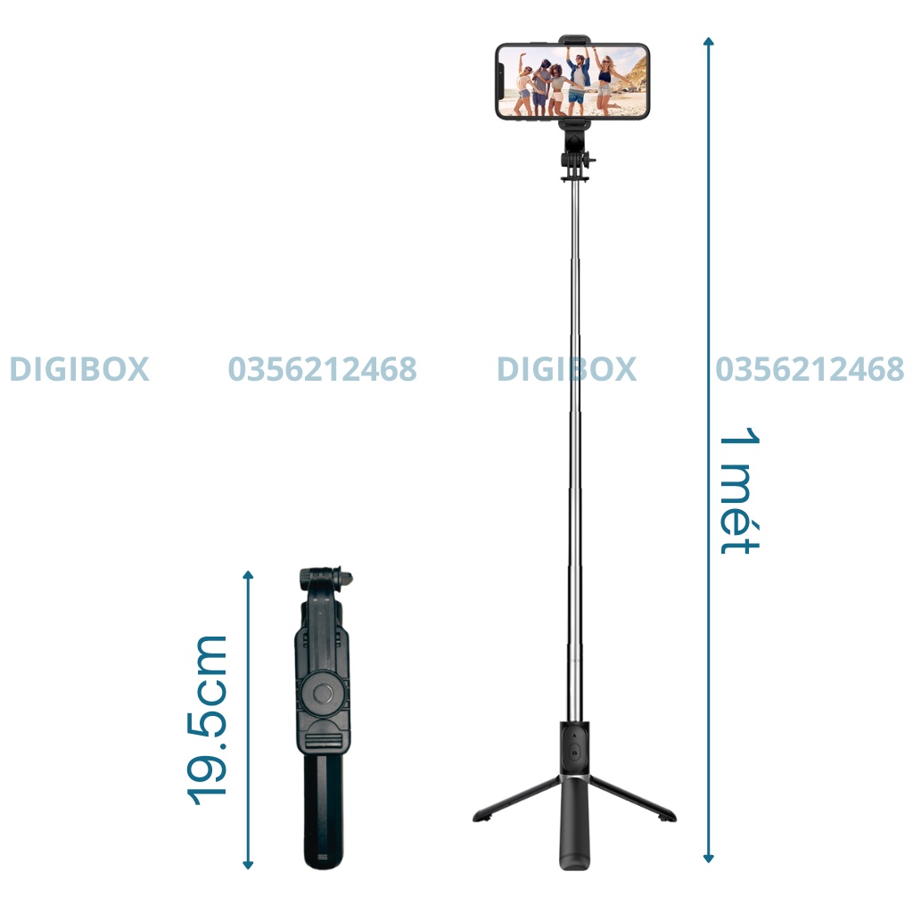 Gậy chụp ảnh tự sướng selfie kèm nút chụp bluetooth kiêm tripod 3 chân Q07 Digibox