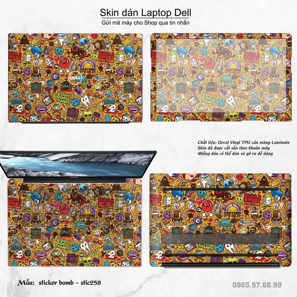 Skin dán Laptop Dell in hình sticker bomb (inbox mã máy cho Shop)