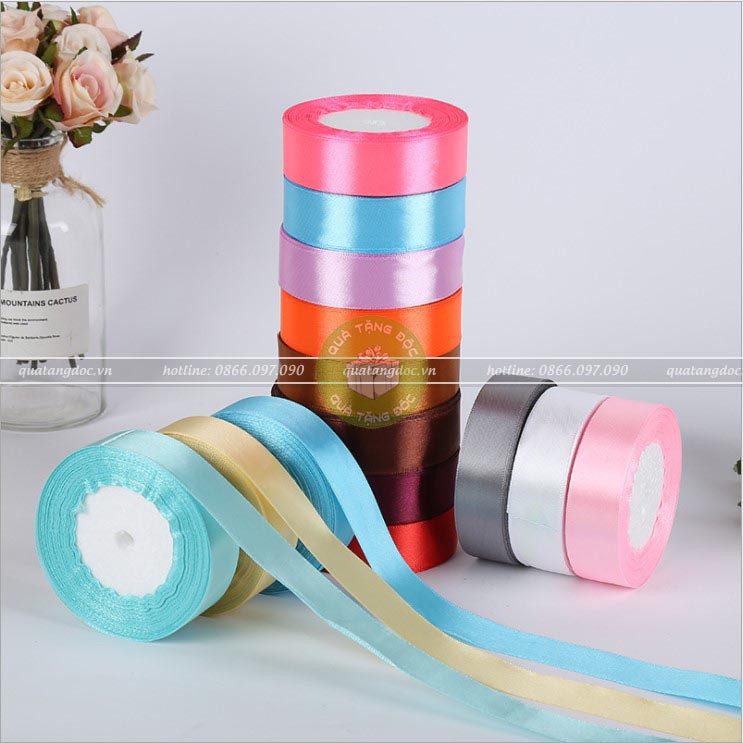 Ruy băng lụa trơn dài 22m bản rộng 1cm, 2cm, 4cm