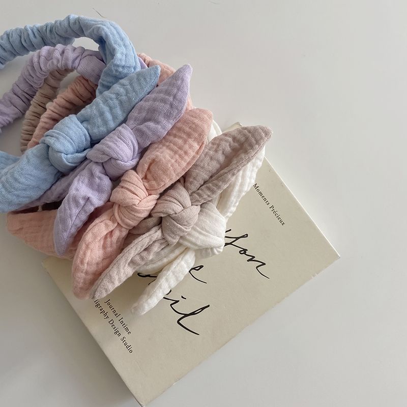 Băng Đô Nơ Tai Thỏ Vải Xô Muslin cho bé gái 0-3 tuổi