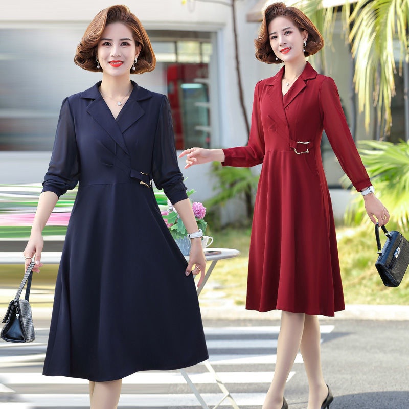 Đầm Voan Cổ Vest Dáng Ôm Thời Trang Xuân Thanh Lịch Cho Nữ Trung Niên 40-50 40 50 9.12