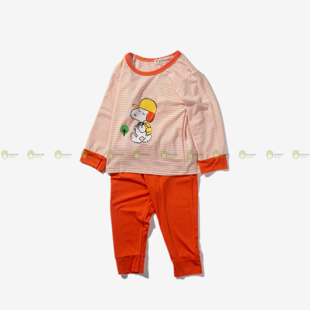 Bộ Dài Tay Bé Gái, Bé Trai KIMCHIBABY Vải Thun Lạnh Hoạ Tiết Sọc Snoopy, Bộ Quần Áo Trẻ Em Thu Đông KWTD2208