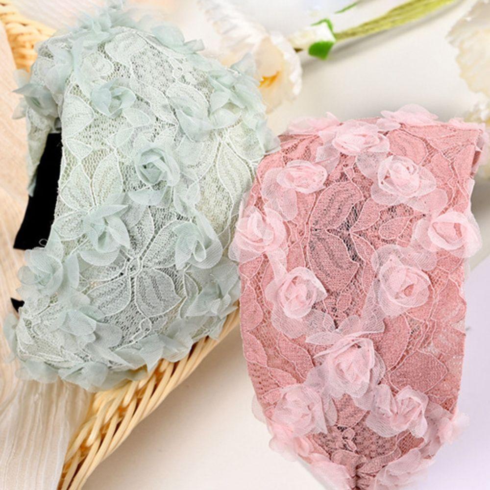 Băng Đô Cài Tóc Phối Lưới Bản Rộng Đính Hoa Ngọt Ngào Cho Nữ