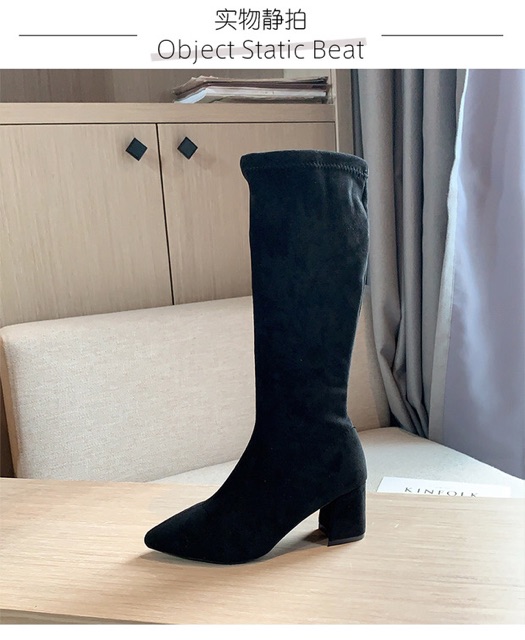 Boots lửng da lộn ulzzang gót vuông cao 6cm không khoá