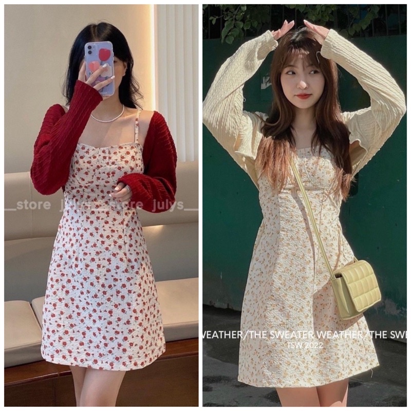 SET 2 DÂY VÁY HOA KÈM CADIGAN DÁNG LỬNG XINH XỈU LOẠI 1