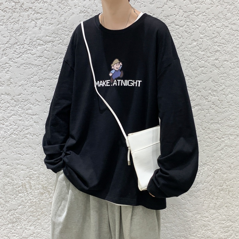 Áo Thun Tay Dài Cổ Tròn Dáng Rộng In Họa Tiết Hoạt Hình Dễ Phối Đồ Thời Trang Cho Nam Size M-5XL