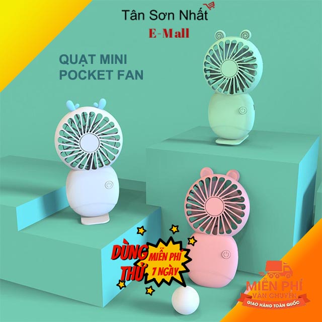 Quạt Mini Cầm Tay Pocket Fan Tai Gấu Sạc Pin