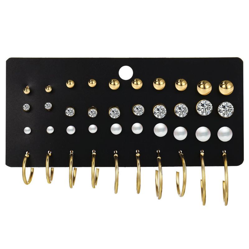 Set 20 Đôi Bông Tai Ngọc Trai Giả Bằng Kim Loại Dễ Phối Đồ Cho Cặp Đôi